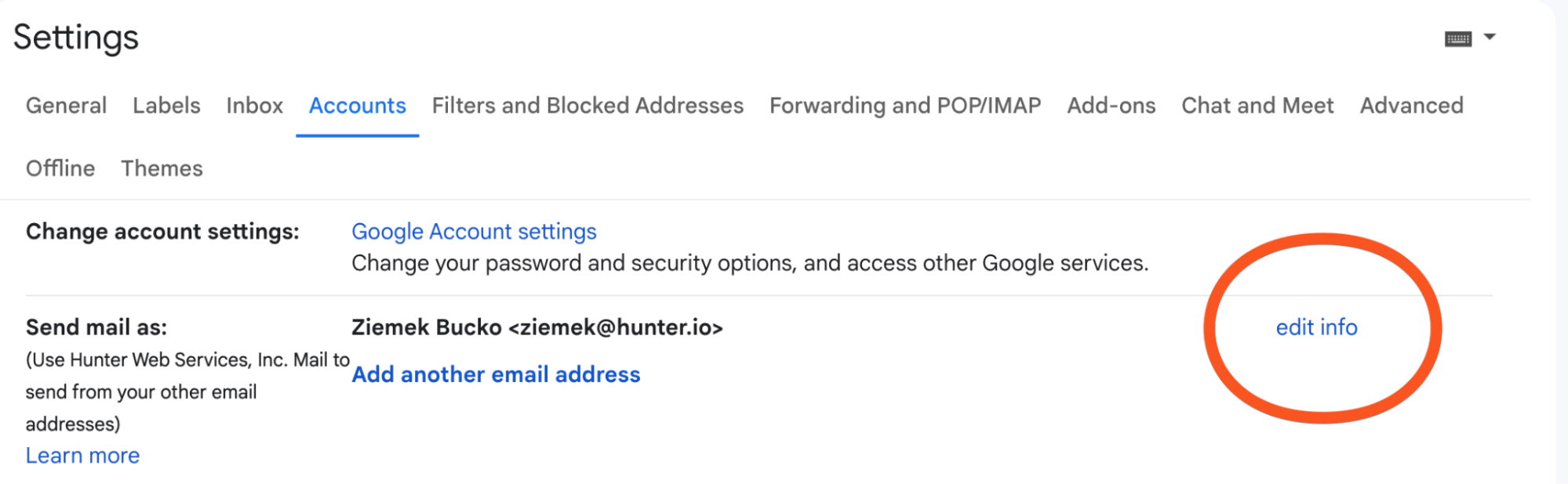 Google Workspace settings allowing you to change the content of your From: field