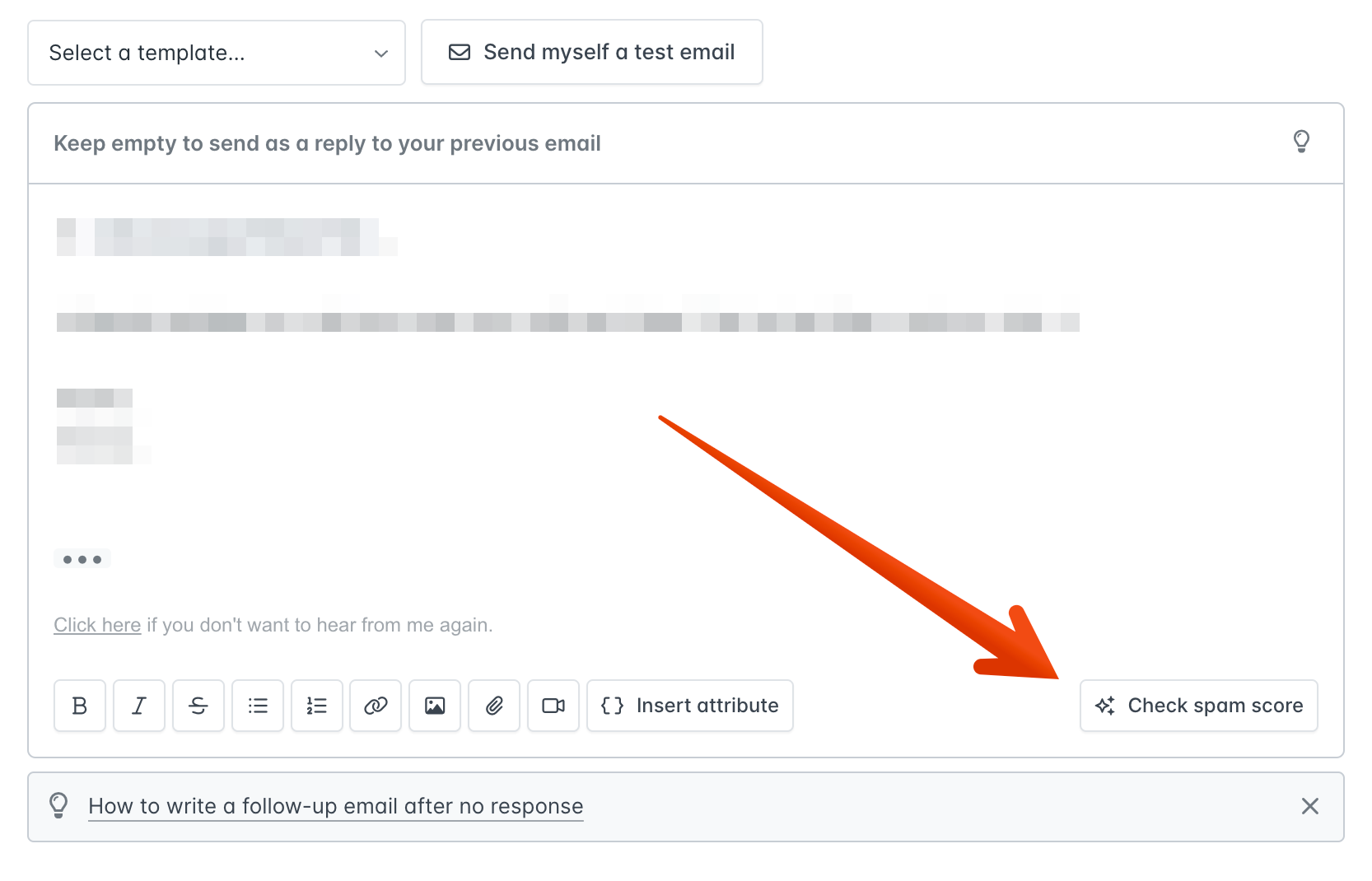 Hunter Sequences interface which allows checking your emails for spam-related words before sending a campaign