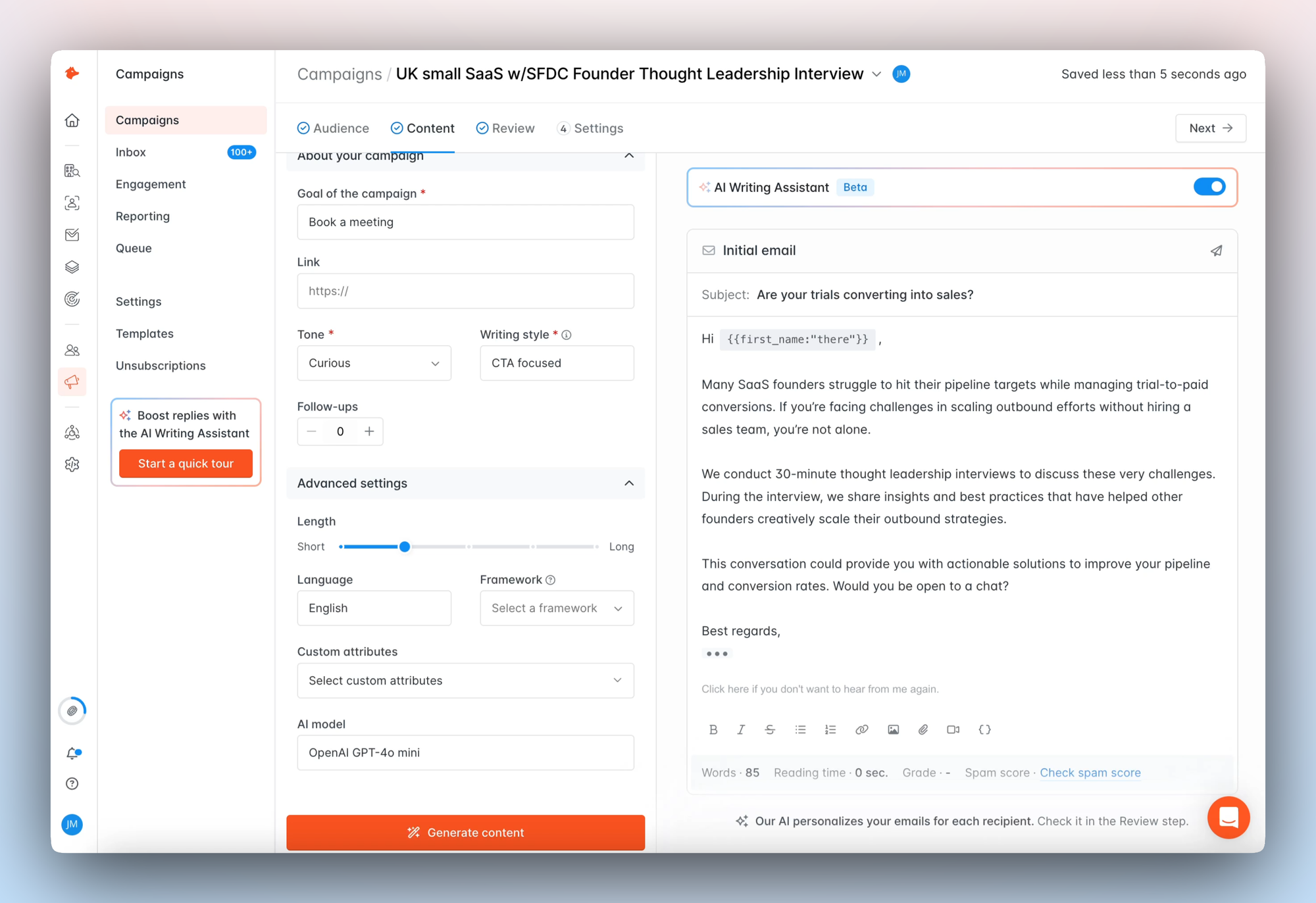 The first AI generated email based on our ICP trench