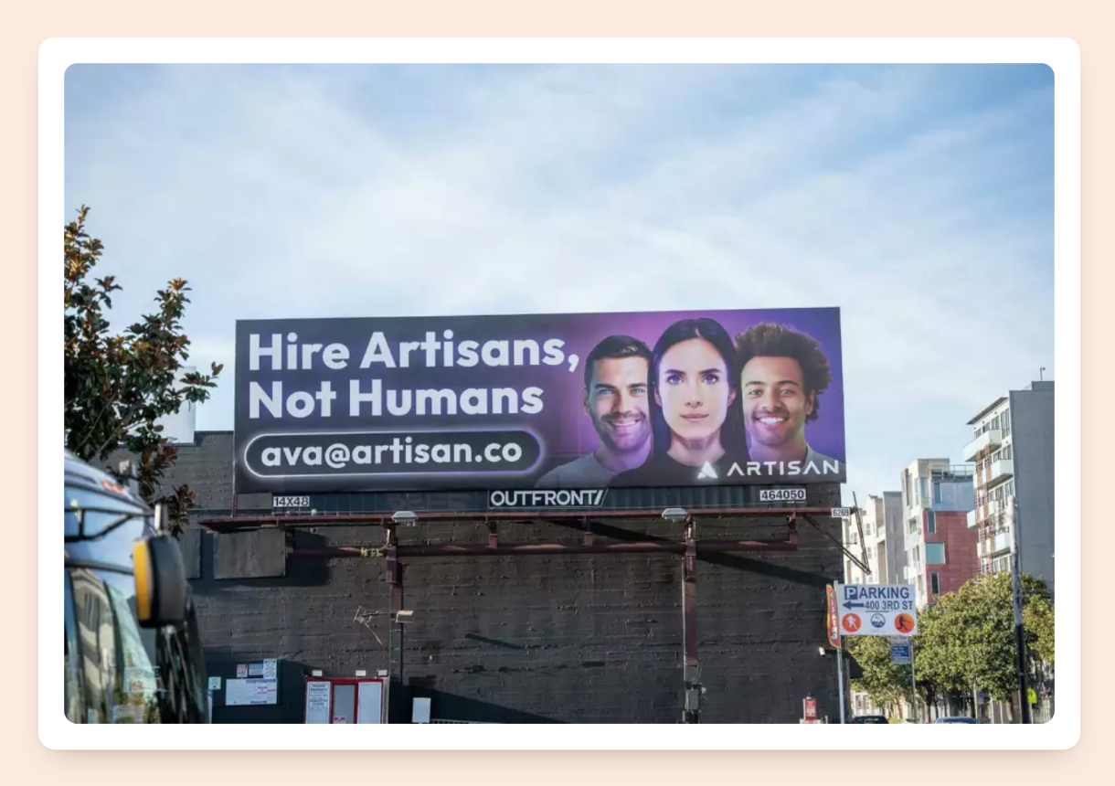 Artisan billboard "stop hiring humans"