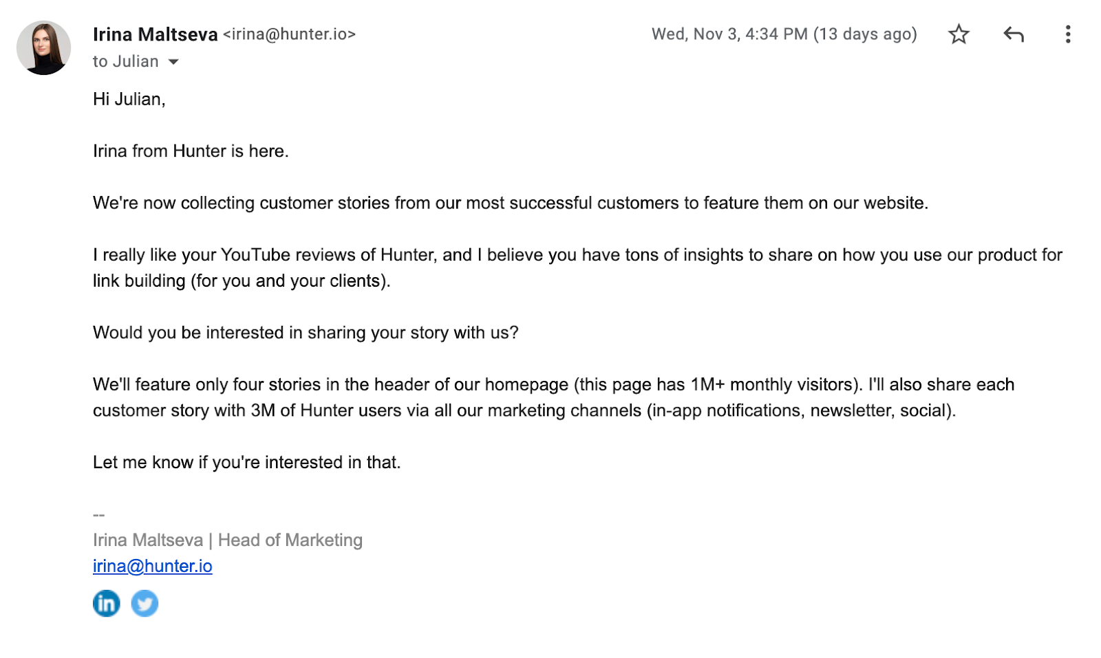 Warm meeting request email