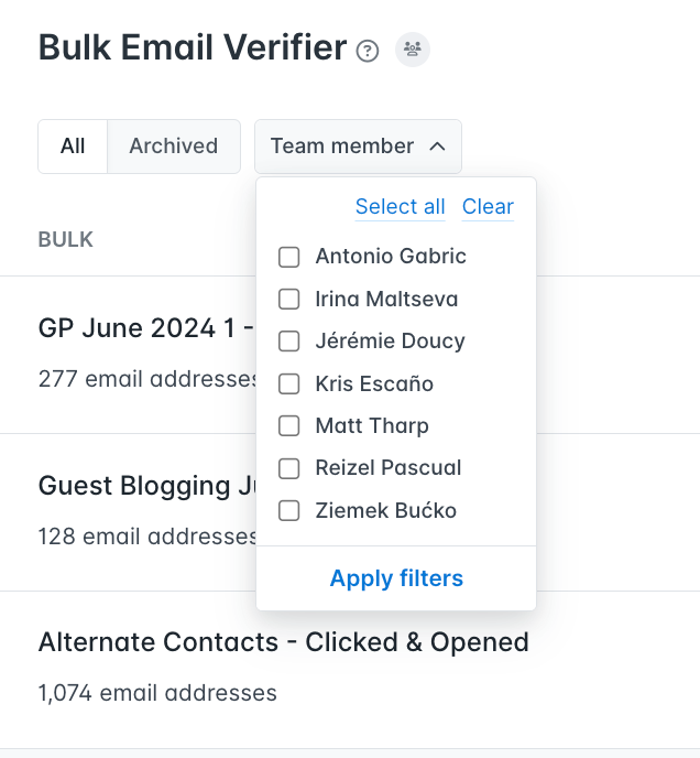screenshot of the new option to filter resources by team members