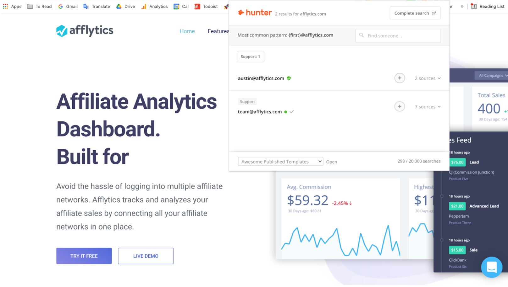 Hunter Chrome Add-On Example for Afflytics.com