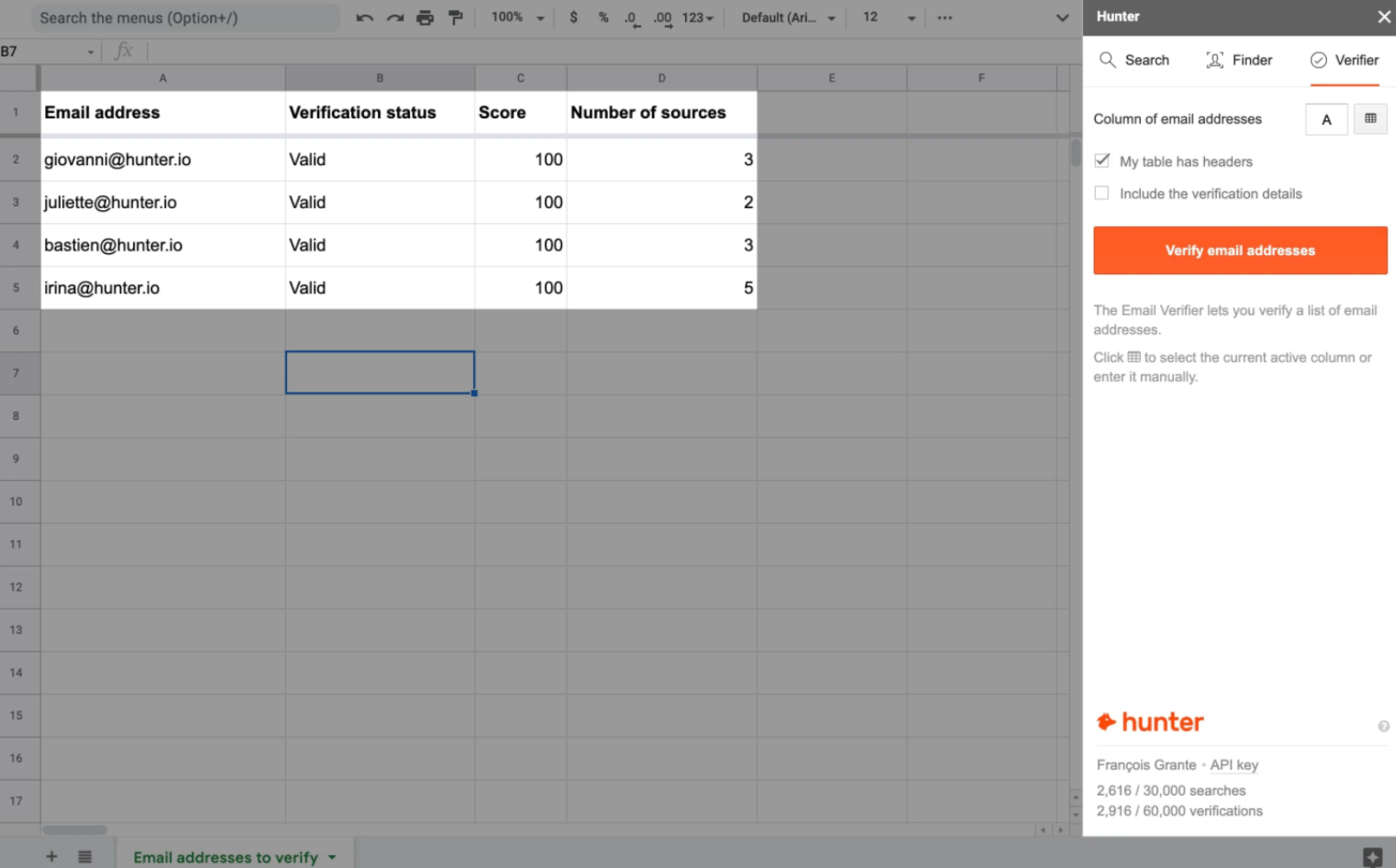 Hunter.io bulk email verifier