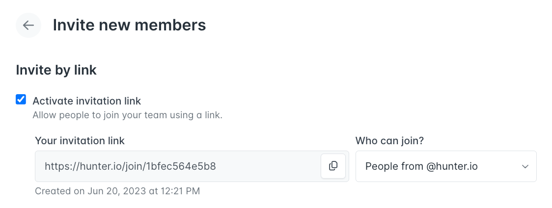 screenshot of the magic link feature