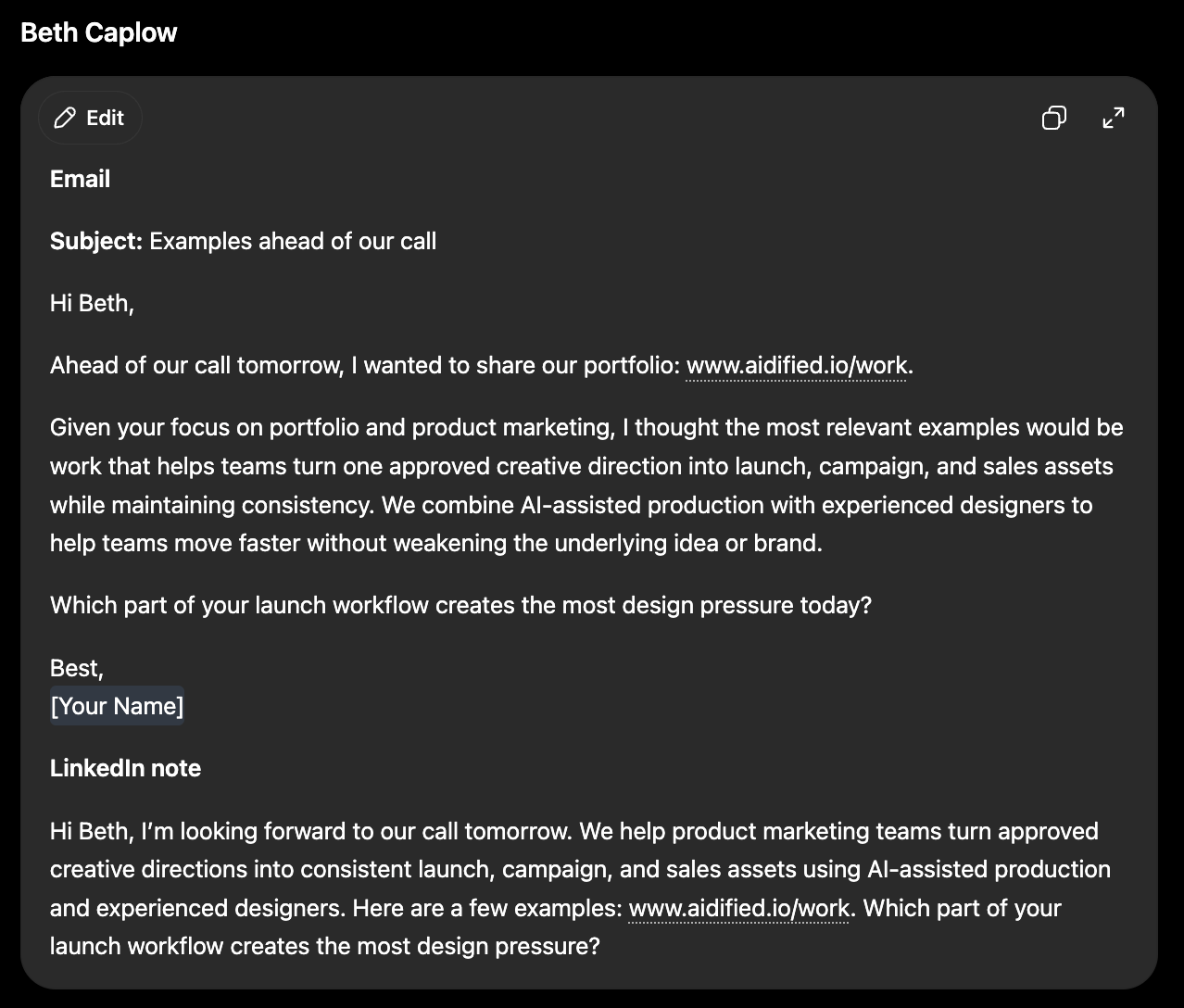 Email and LinkedIn message example two