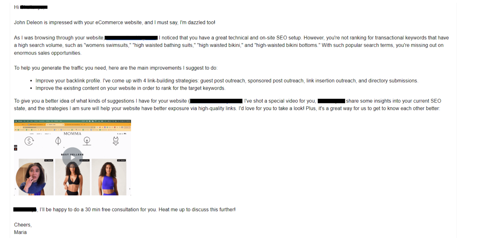 Example of one of the cold emails I used featuring a personalized video