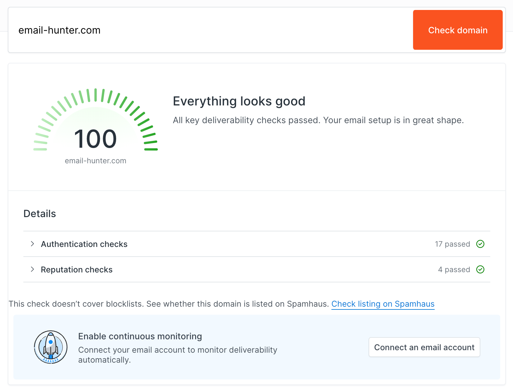 Email deliverability checker returning results