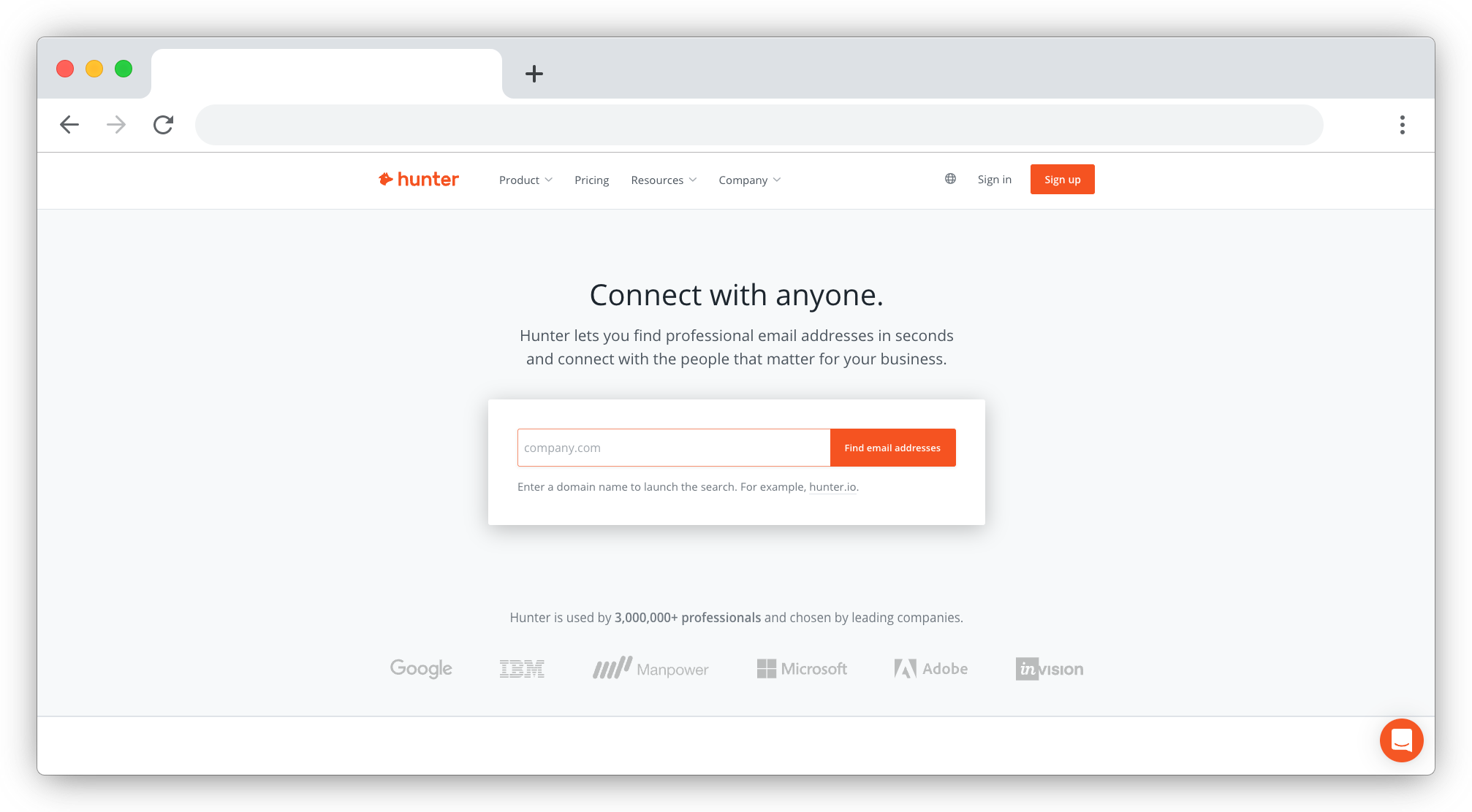Hunter homepage screenshot