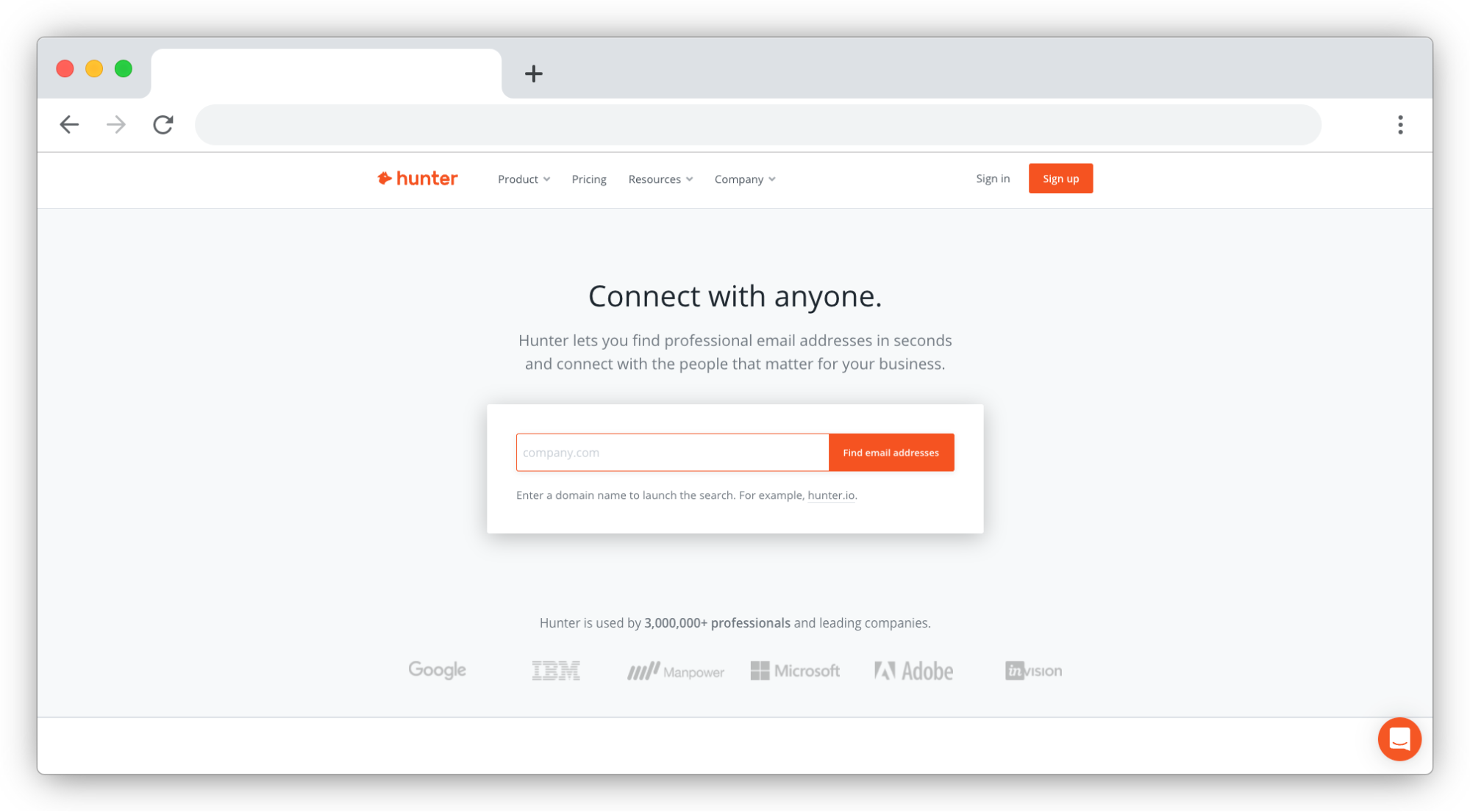hunter.io homepage screenshot