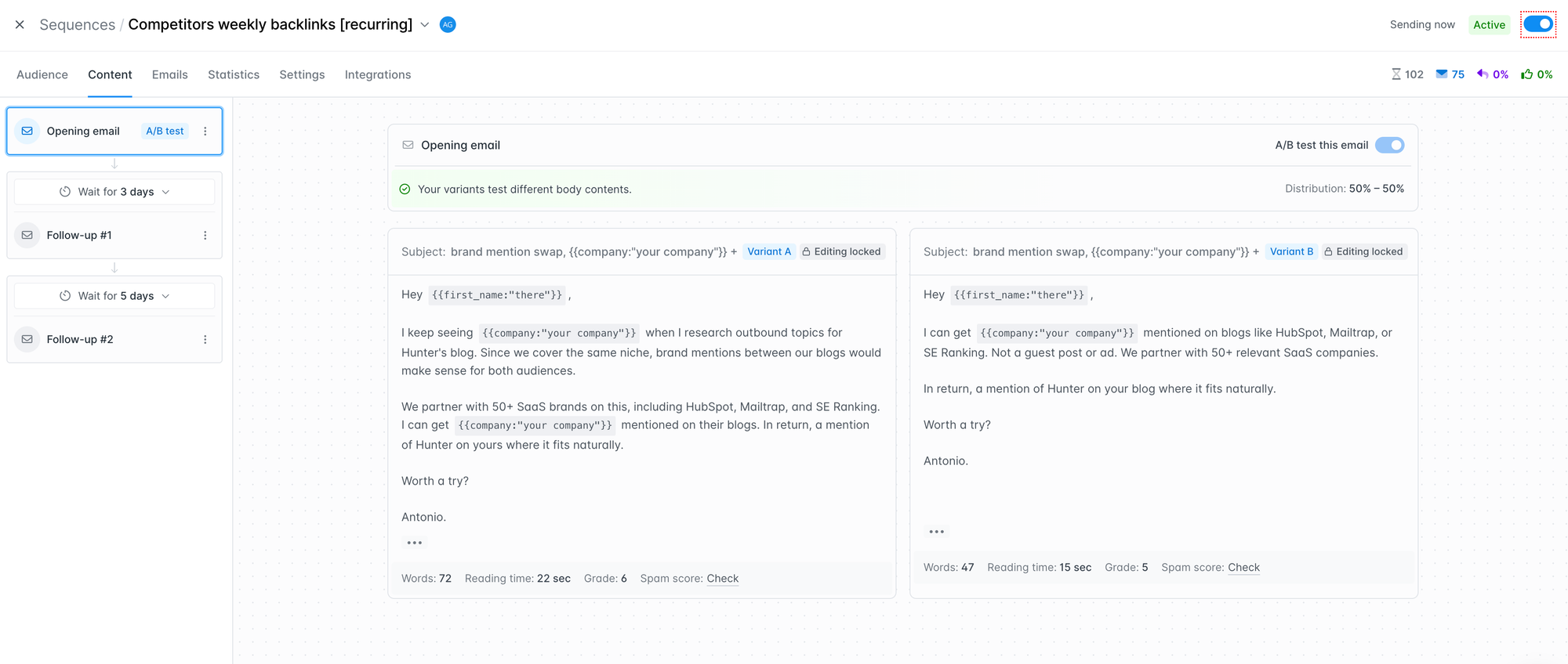 Hunter Sequences email writing