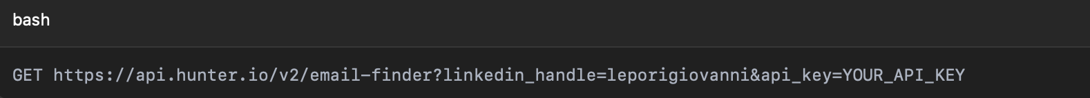 Email Finder Hunter.io LinkedIn handle request