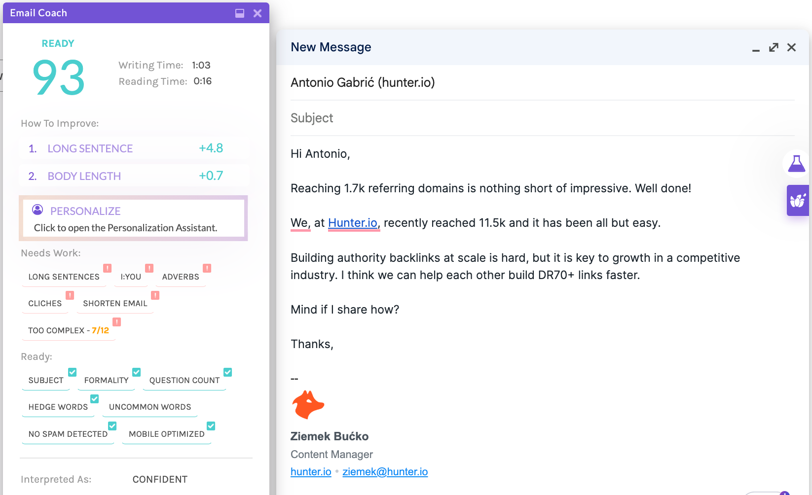 Lavender.ai roasting email copy