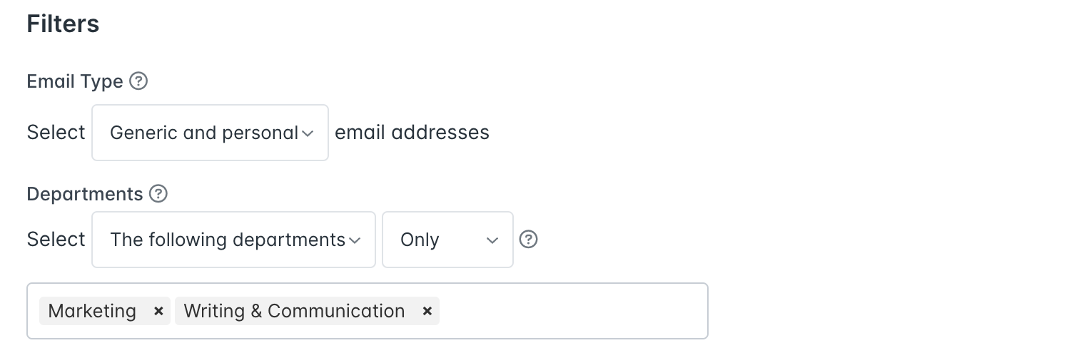 Filters in the Domain Search