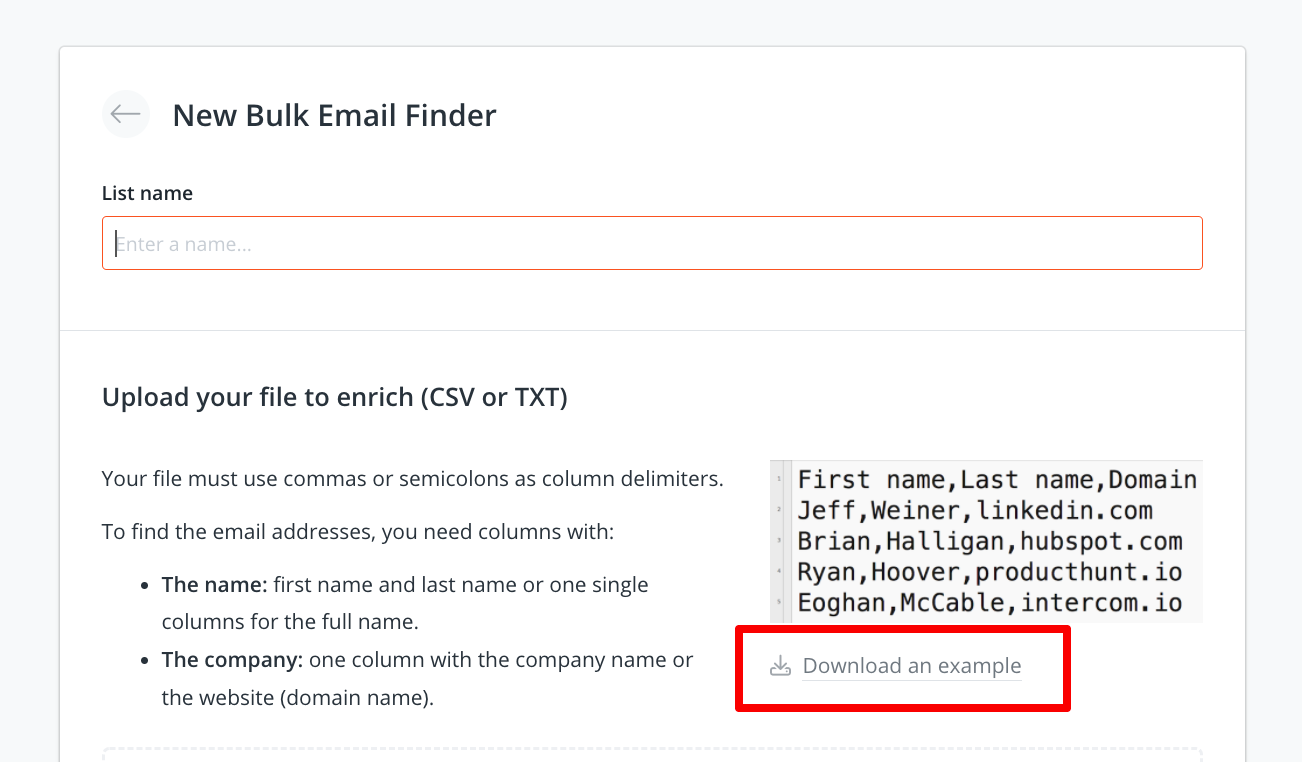 Hunter's Bulk Email Finder