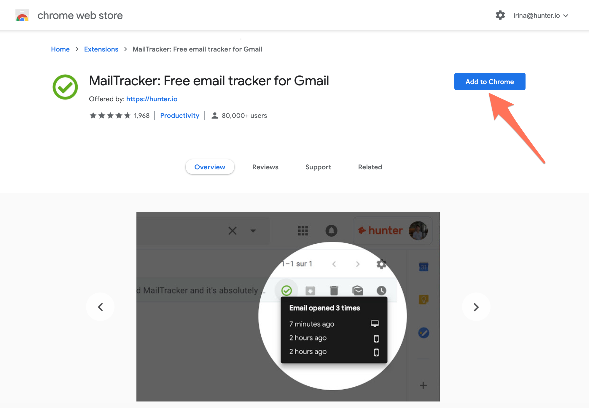 Install Hunter MailTracker Chrome
