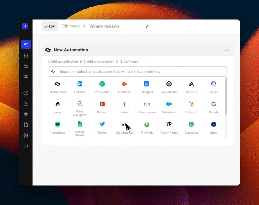 choosing the Google Maps integration in Captain Data