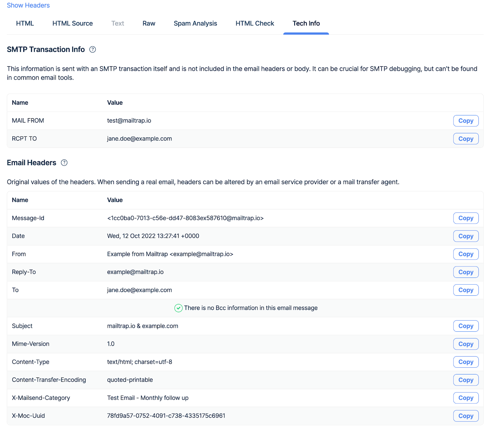 Mailtrap email tester interface