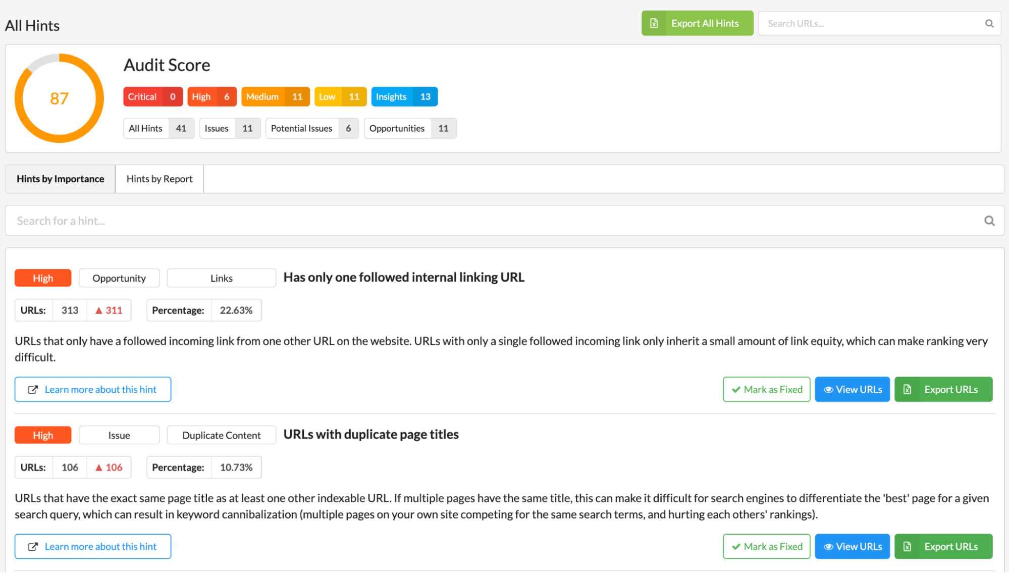 A website audit in Sitebulb