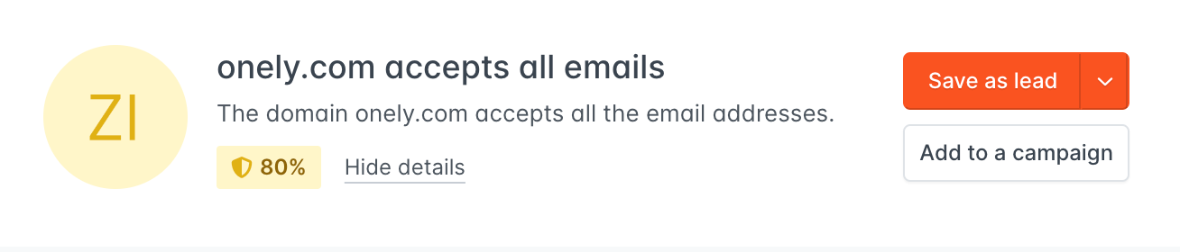 an example of an catch-all report in Hunter's Email Verifier