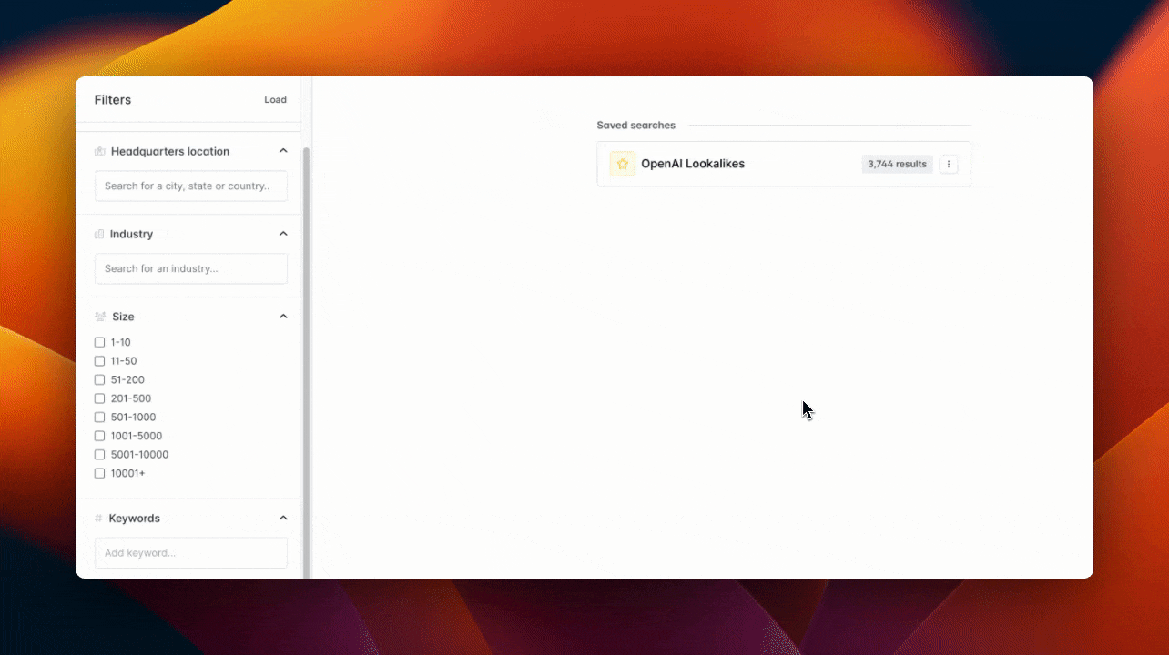 Hunter Discover UI loading a saved search to restore the filter configuration