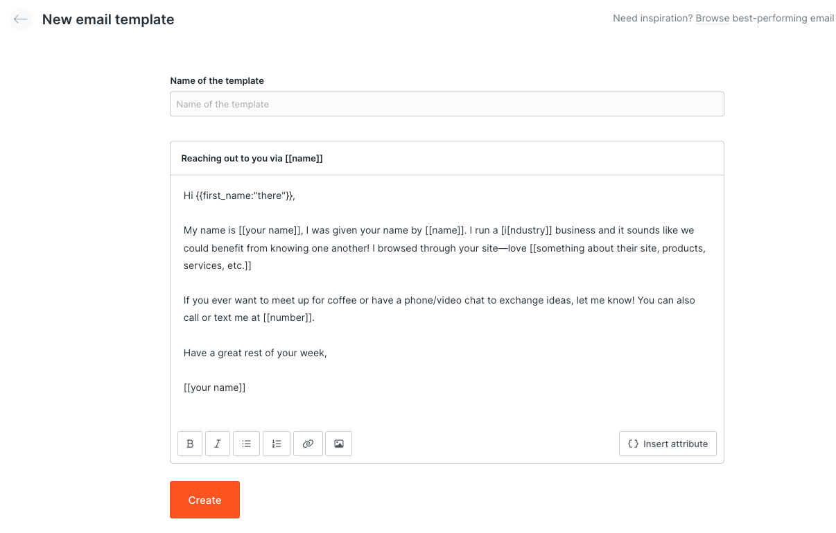 Networking email template
