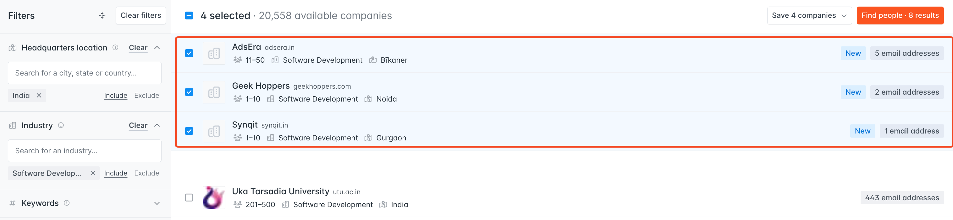 New saved searches in Hunter.io Discover