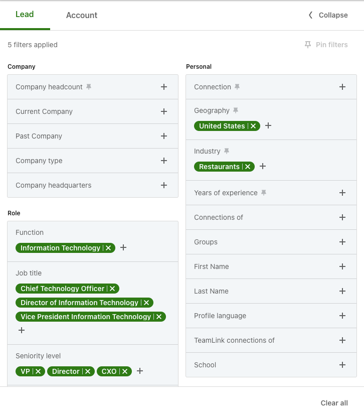 LinkedIn Sales Navigator lead filters